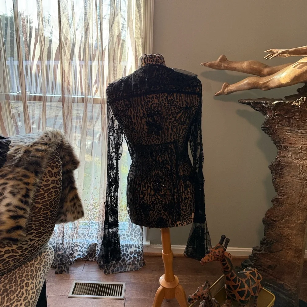 Dolce & Gabbana Sheer Lace Beaded Top Vintage Italy - Picture 6 of 13